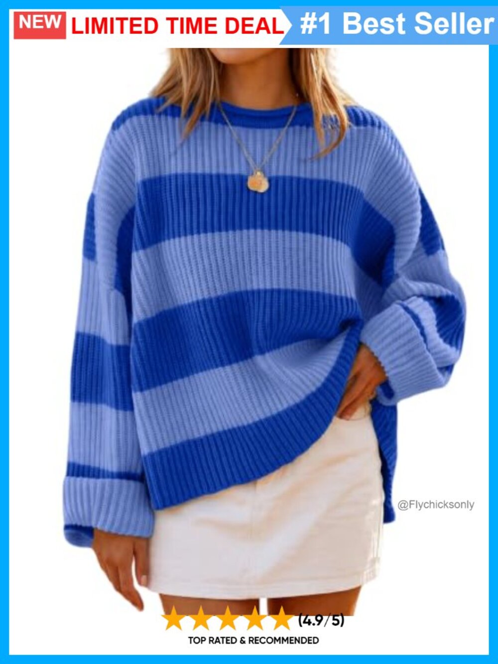 Womens Oversized Striped Sweater Long Sleeve Pullover